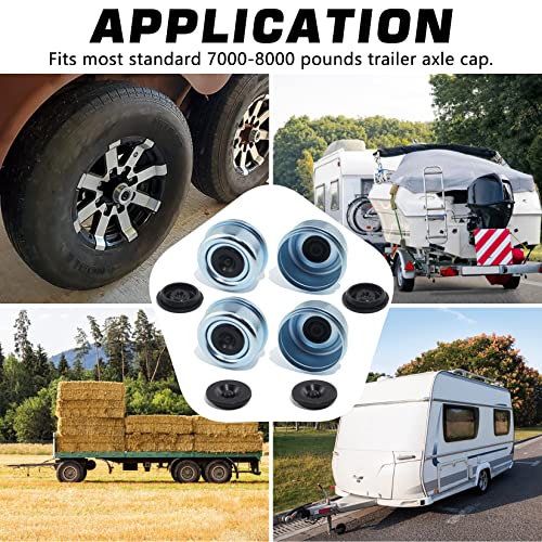 Grepspud 4Pcs 2.72'' Trailer Hub Bearing Dust Caps, Trailer Axle Grease Dust Cap Cup Wheel Center Cover Caps & 4Pcs Extra Rubber Plugs For 7000 To 8000 Lb Dexter Ez Lube Trailers Camper Rv Wheel Hubs #TOP5