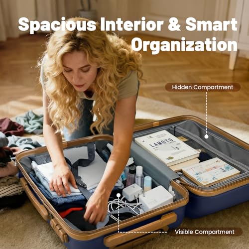 Image of 3-Piece Luggage Set with Carry On Luggage Set 22x14x9 Airline Approved, ABS Hardside Suitcase with 8 Spinner Wheels & TSA Lock, Expandable Suitcase for Men & Women (20 /TB /DB Navy)