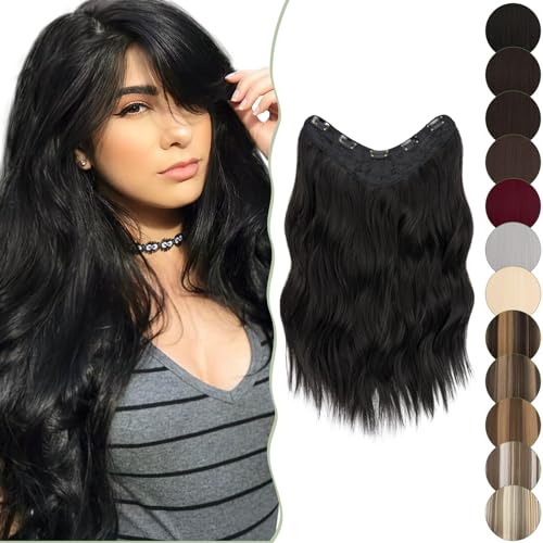 45cm SEGO Extensiones de Clip de Una Pieza con 5 Clips Pelo Sintético Se Ve Natural de Forma U Cabello Postizo Invisible Rizado (#3 Negro Intenso,160g)