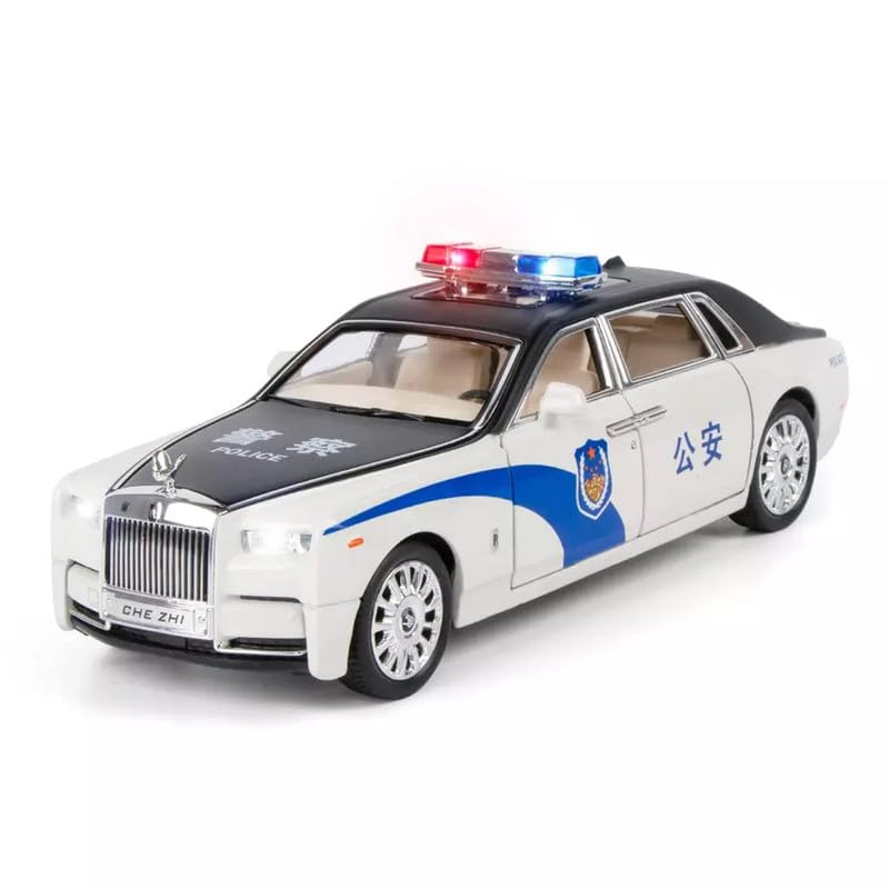Image of Play Boy 1:24 Rolls Royce Phantom Police Model Diecast Metal Alloy Pullback Toy Vehicle with Openable Doors Light and Music Car for Kids (Multicolor)