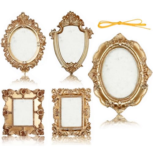 Orlithia 5Pcs Mini Picture Frames With Back Small Gold Vintage Picture Frames With Hooks And Rope...
