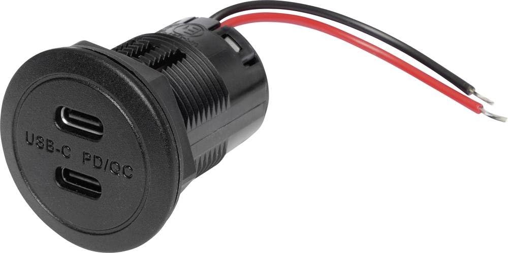 ProCar Double prise Power USB-C PD/QC EV sans LED max 2 x 30 W - Charge maximale : 3 A 12 ou 24 V/CC