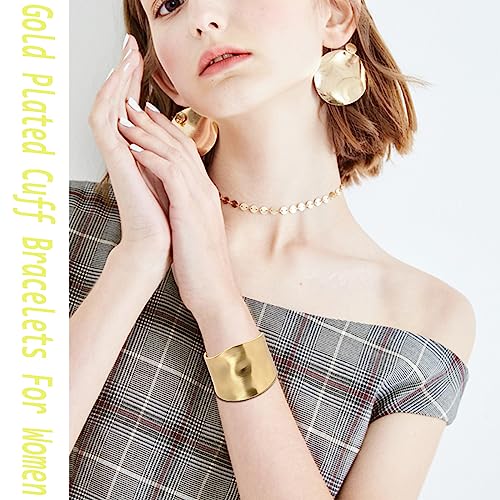 CASDAN 1-3PCS Gold Cuff Bracelets for Women Trendy Wide Chunky Bangle Bracelets for Women Hinge Gold Plated Frosted Bracelets Fashion Irregular Wrist Cuff Wrap Bracelet2