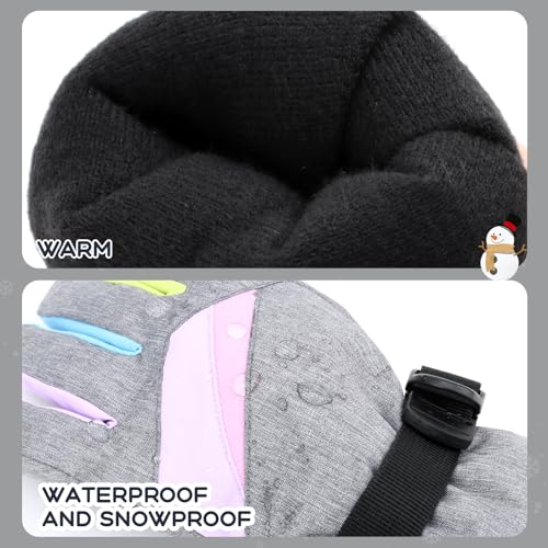 Image of Duoyeree Kids Winter Gloves, Waterproof 5-Finger Ski Gloves 4-13Y