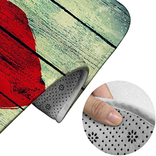 Badezimmerteppich-Set, 3-teilig, Herz auf rustikaler Holzwand gemalt, Romance Affection Pleasure, waschbare Badteppiche, rutschfest, mit Rückenpolster, Konturteppich und Toilettendeckelbezug – Bild 5