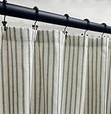 CasaTena Farmhouse Striped Shower Curtain - 72x72 Inches, Linen Blend Fabric, Breathable & Machine Washable, Rustic Dusty Blue for Bathroom Decor (Hooks/Liner Not Included)