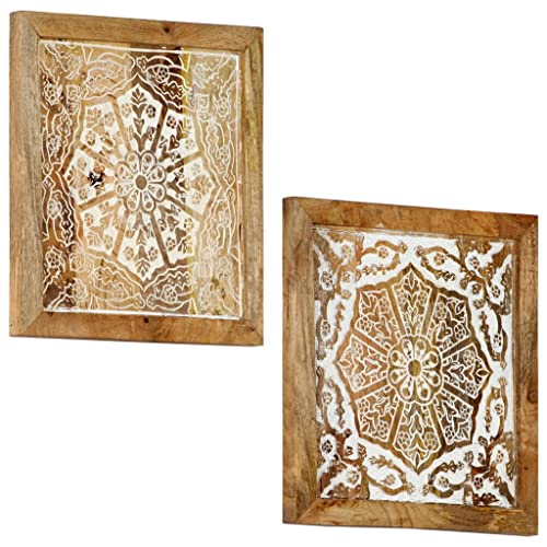 SKM Hand-Carved Wall Panels 2 pcs Solid Mango Wood 15.7