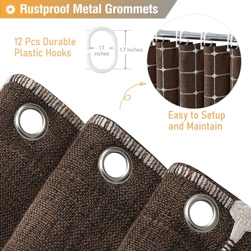 Image of BTTN Boho Farmhouse Shower Curtain - Linen Rustic Heavy Duty Fabric Shower Curtain Set with Tassel, Water Repellent, Bohemian Vintage Country Thick Cloth Shower Curtains for Bathroom - Brown - 72x72