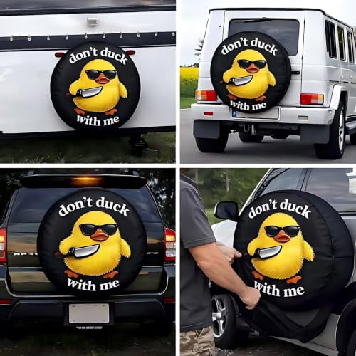 Image of Funny duck Spare wheel cover 14 inch for trailers - Don't duck with me,RV spare tire cover Wheel Protectors Weatherproof Wheel Covers Waterproof Universal Fit for camper rv travel Trailer Rv SUV Truck