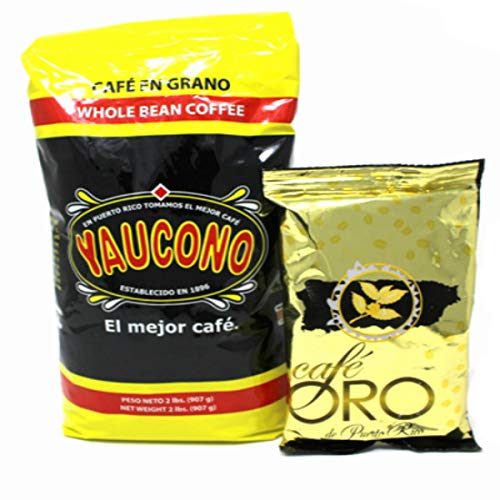 Cafe Yaucono Original Coffee Beans 2 pounds bag plus Cafe Oro 4oz bag