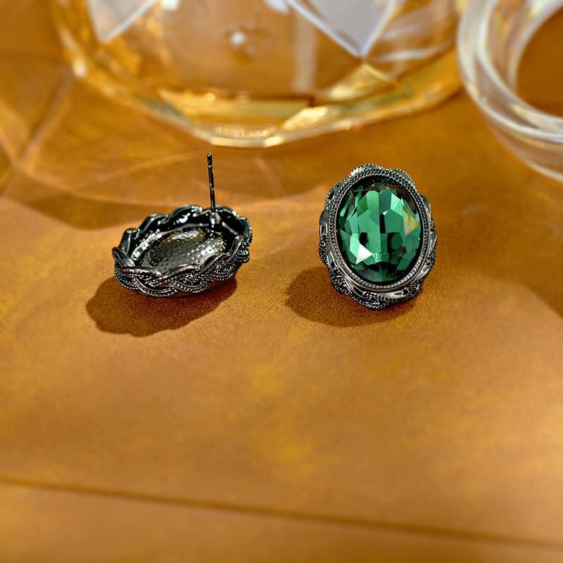 Earrings Gemstone Green Ear Stud Premium Feel Crystal Autumn Silver Needle Fashion Versatile