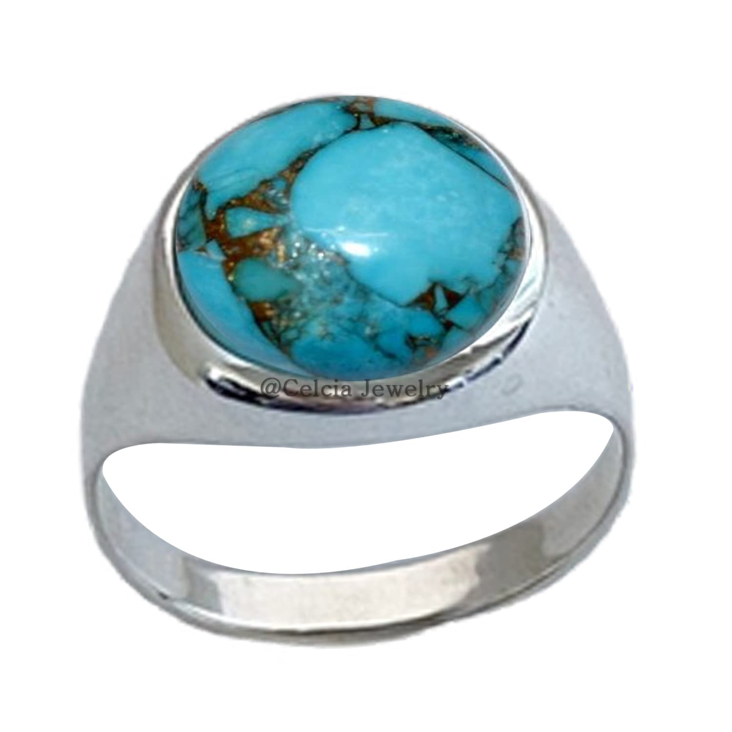 Bague ovale en pierre précieuse turquoise en cuivre bleu, bijoux fins faits à la main en argent sterling massif, bague solitaire, bague de déclaration, cadeaux pour femme (turquoise en cuivre bleu)
