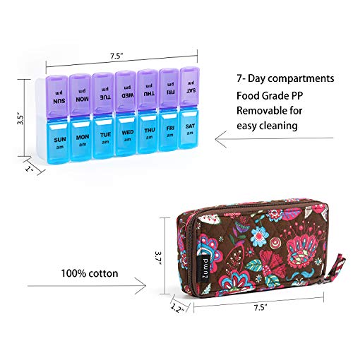 Image of Weekly Pill Organizer 2 Times a Day, Zumd Pill Box 7 Day with Cute Quilted Fabric Zipper Case, Travel Pill Case Am Pm for Vitamin Medicine Organizer