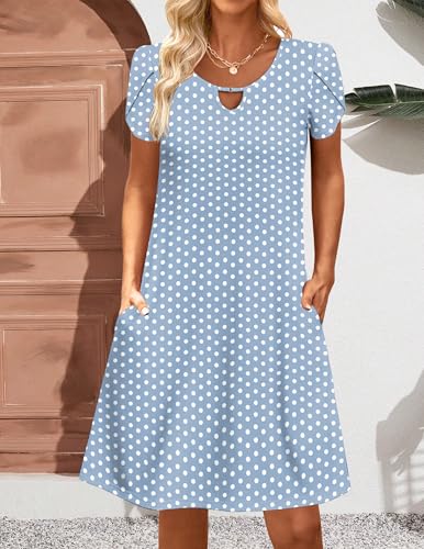 Image of Zeagoo Women's Casual A-Line Dresses with Pockets Summer Floral Tshirt Dress Short Sleeve Mini Dress Flowy Sundresses