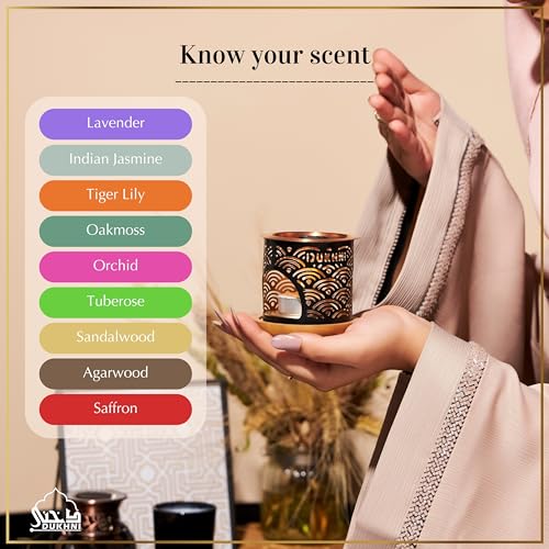 Image of Oud Al Qamar Bakhoor Set عود بخور و مبخرشمعدان by Dukhni | 2 x 9 Piece Each & Rainbow Bakhoor Burner | Arabic Bakhoor Incense | Floral Oud Blend | Perfect for Prayer Time | to Relax & Meditate