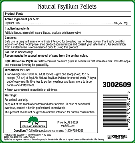Farnam Equi Aid Natural Horse Psyllium Pellets Supplement, Supports Removal of Sand & Dirt From the Ventral Colon, 10 Pounds, 32 Scoops - Image 5