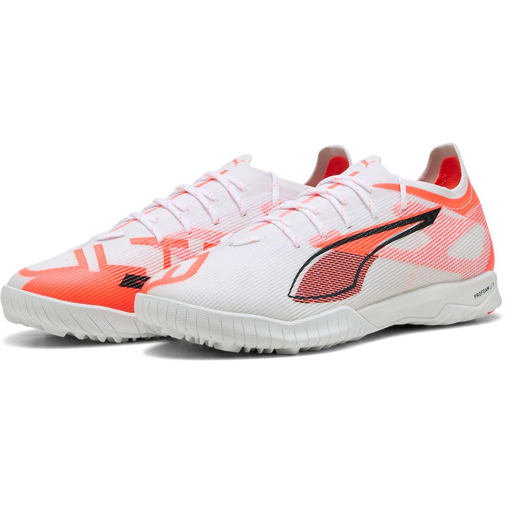 PUMA Unisex Ultra 5 PRO CAGE Football Boots, PUMA White-PUMA Black-Glowing Red, 11.5 UK