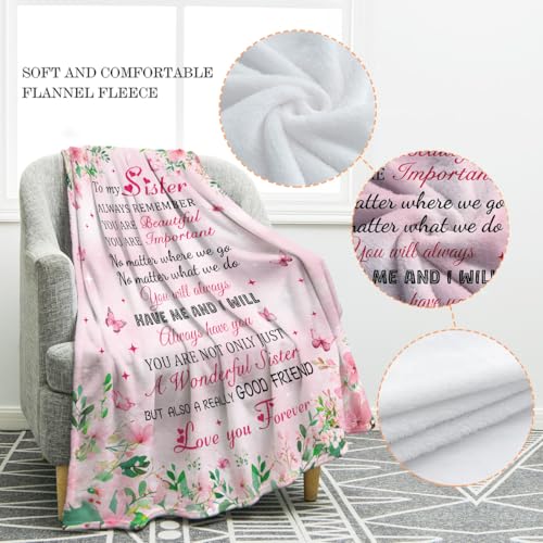 Jekeno Sisters Gifts Pink Flowers Floral Blanket Birthday Christmas Halloween Presents for Women Kids Girls Mom Wife Home Bedroom Spring Butterfly Decor Mother's Day Plush Throw 50"x60"