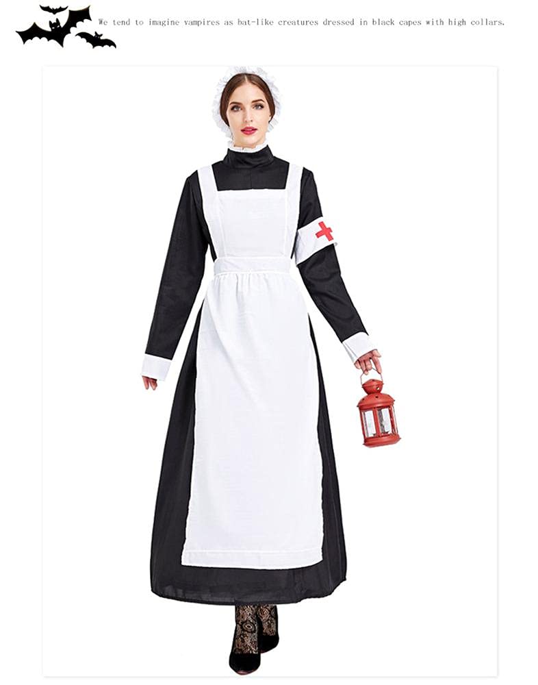 Nun pielęgniarka kostium z fartuchem czapka mankiet pierścień cosplay Halloween Boże Narodzenie przyjęcie strój dla kobiet (XL)