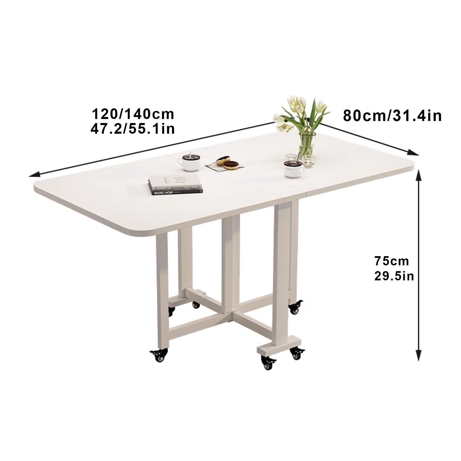 Table de salle à manger avec cadre en métal pour 4 à 8 personnes - Économie d'espace - Pour terrasse, jardin, événements, salle à manger en plein air - Design extensible