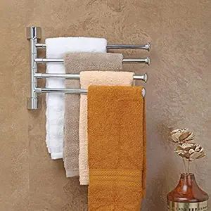 FORTUNE Stainless Steel 4-Arm Bathroom Swing Hanger Towel Bar/Wall Mounted Swivel Towel Bar Holder for Bathroom/Towel Stand/Towel Hanger 12