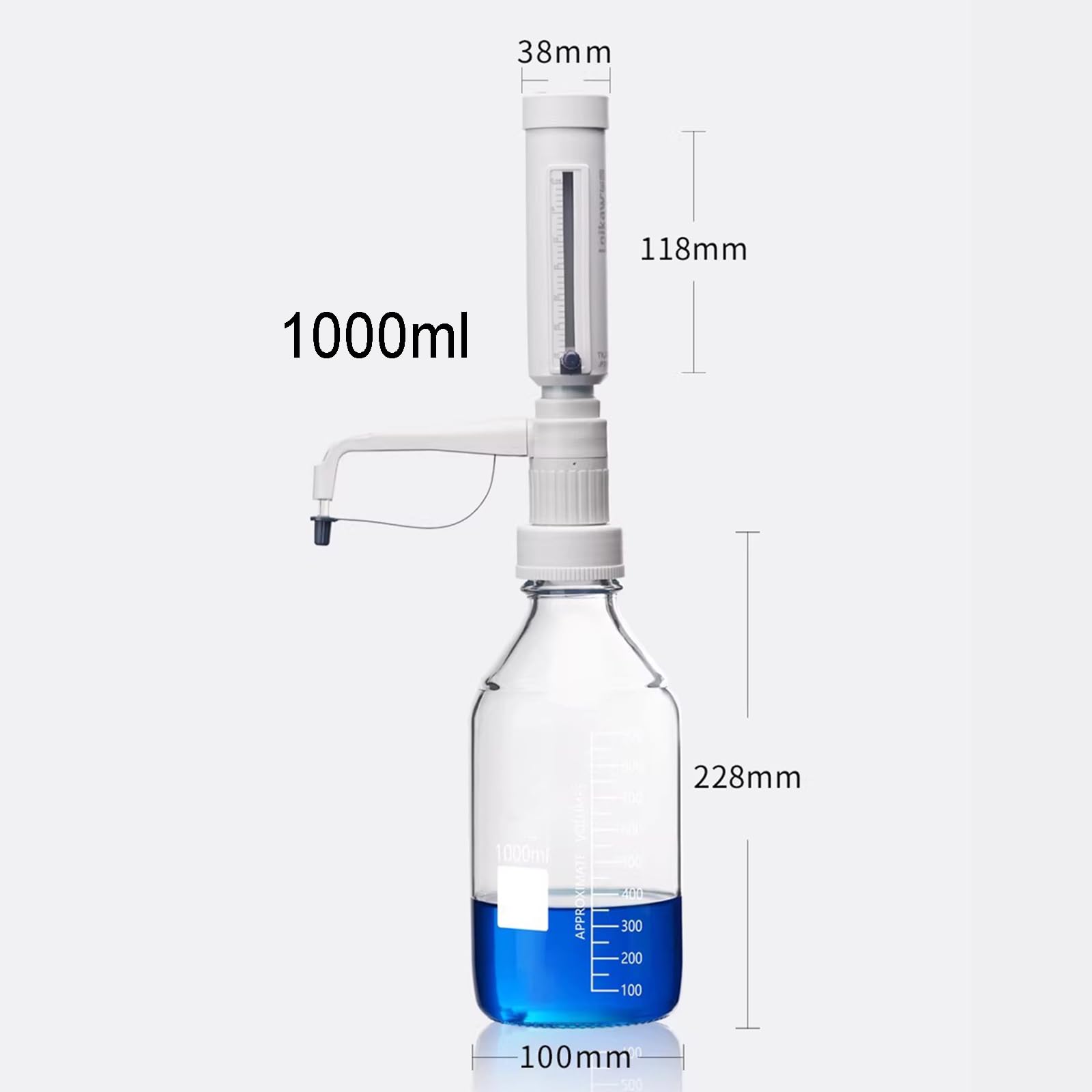 Labor-Flüssigkeitsspender Bürette mit 5 Standard-Gewindeadaptern, einstellbares Volumen 5-30 ml, präzise Dosierung von Chemikalien und Reagenzien aus Flaschen