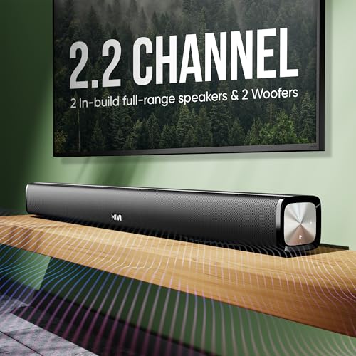 Image of Mivi Fort Q60 Soundbar- 60W Surround Sound, 2.2 Channel soundbar with 2 in-Built subwoofers, Multiple EQ and Input Modes, Remote Accessibility, Bluetooth v5.0, Made in India Sound bar for TV
