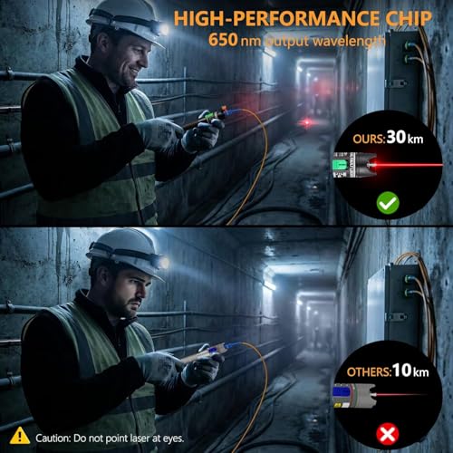 Image of COOLCOLD VFL Visual Fault Locator 30mW 30KM, Fiber Optic Cable Tester Meter, Red Light Pen Tester Adapt LC /FC /SC /ST Interface, Fiber Network Cable Test Kit Fiber Light Source Testers