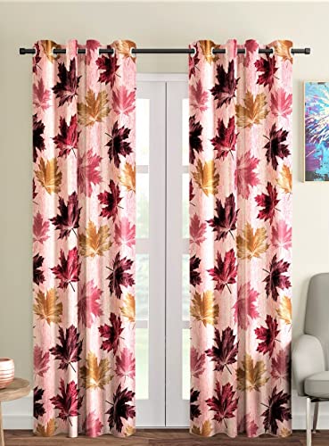 Home Sizzler 2 Pieces 3D Maple Eyelet Polyester Long Door Curtains - 9 Feet, Maroon