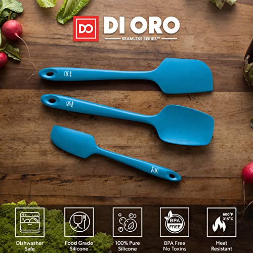 Image of DI ORO Silicone Spatula Set - Rubber Kitchen Spatulas for Baking, Cooking, & Mixing - 600F Heat-Resistant & BPA Free Silicone Scraper Spatulas for Nonstick Cookware - Dishwasher Safe (3pc, Blue)