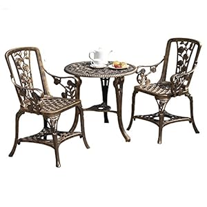 Garden Life Antique Effect Rose Design 2 Seater Bistro Patio Set Table UV-Stabilised PVC (Bronze)