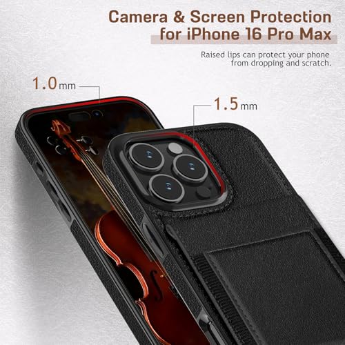Image of LOHASIC for iPhone 16 Pro Max Wallet Case with Card Holder, Leather, Black
