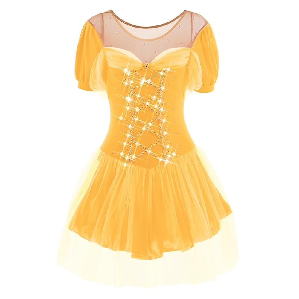 Damenmode Handgefertigtes Eiskunstlauf Kleid Wettkampf Eislaufbekleidung Für Mädchen Kurzarm Turnanzug Ballett Rollschuh Performance Kostüme