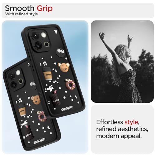 Image of Pikkme Back Cover for OnePlus 13S 5G | 3D Bear Silicone Cute & Fun Coffee Cartoon | Full Body Protection Bumper Case (Black)