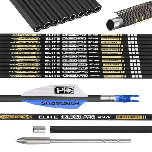 surwolf 32”Carbon wrapped aluminum arrows ID3.2mm Aluminum core carbon arrow shaft Spine 340-770 ±0.001" Target arrows For Compound&Recurve Bow (CA-320-Pro/blue, spine340)