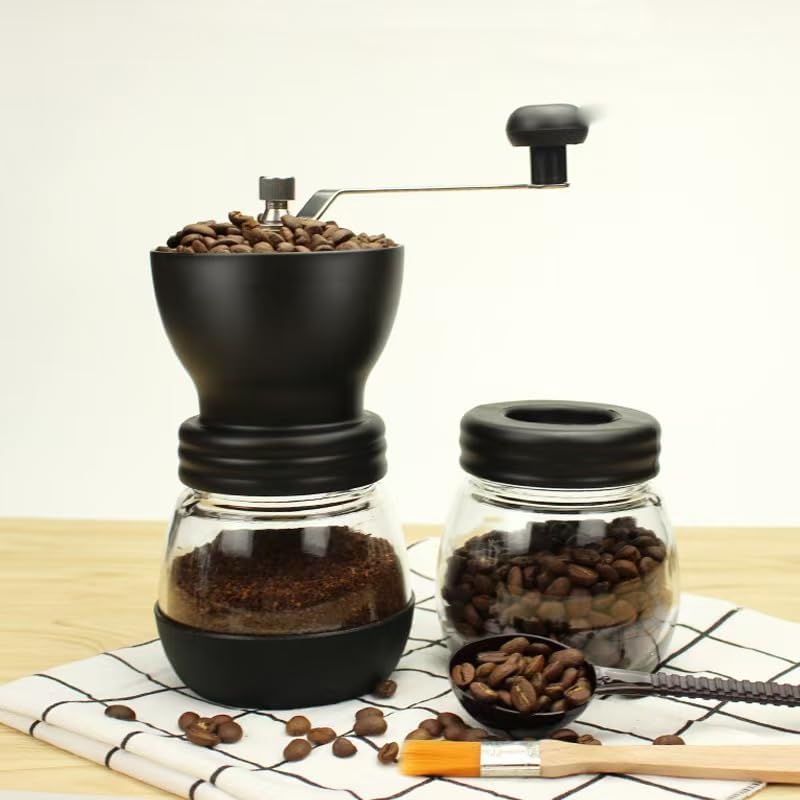 Miniatura 8 de Molinillo de café manual, máquina de café de manivela con cuerpo de vidrio, negro