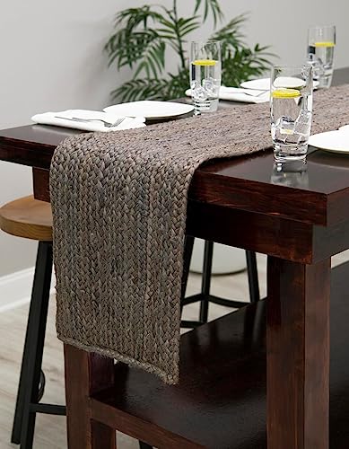 Image of Unique Loom Braided Jute Collection Area Rug - Dhaka (1' 2 inch x 10' Table Runner, Gray)