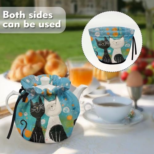 Image of Xoenoiee Cartoon Cats Paint Print Tea Cosy Cover Teapot Warmer Teapot Cover Tea Pot Decor Cover, Tea Cozy for Kitchen Home Tea Pot Tea Kettle Quilt, CZA18
