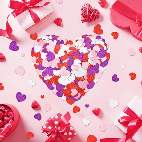 Image of 400 Pieces Heart Shaped Glitter Foam Stickers - Assorted Red, Purple, Pink, and White Colors in 3 Sizes, Self-Adhesive for Kids Crafts, Valentine's Day Decorations, Wedding Party Favors Supplies