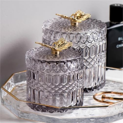 Tarro de cristal con mariposa para organizar algodones en el tocador 3