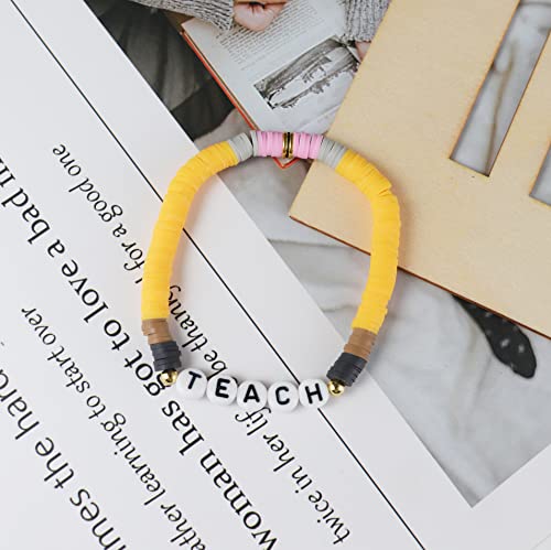 COLORFUL BLING Teacher Appreciation Bracelets Solf Clay Love Teach Inspire Letter Beaded Teacher Bracelets Teacher Gift for Women3