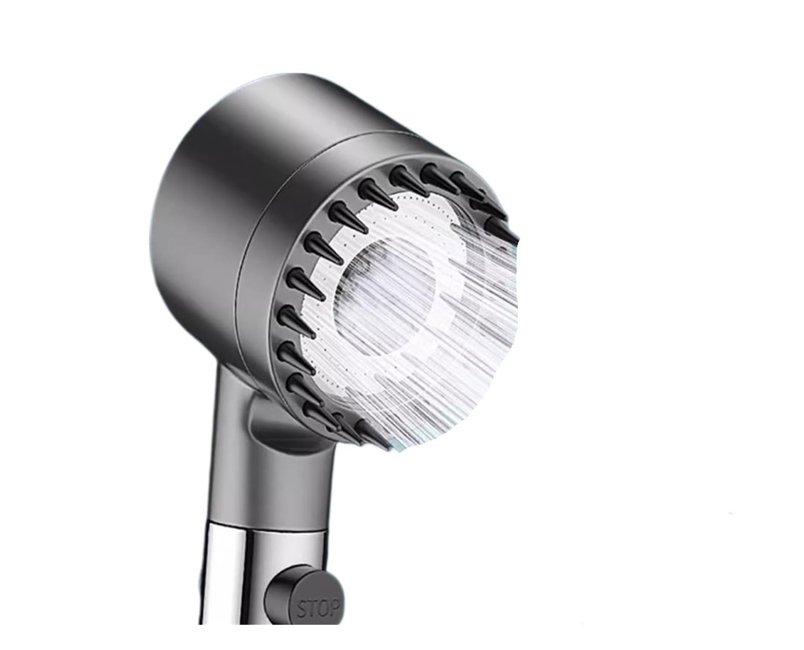 1PCS 3-Mode High Pressure Shower Head with Massage Brush(Grey Shower Bracket)
