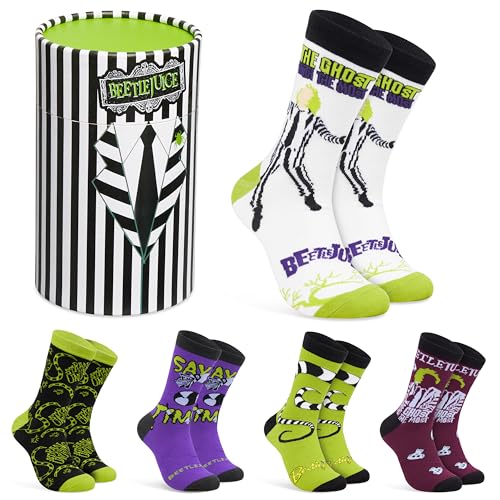 BEETLEJUICE Crew Socks for Men and Teens US Size 711 Pack of 5 Casual Socks Warm Soft & Breathable Cozy Gifts for Him