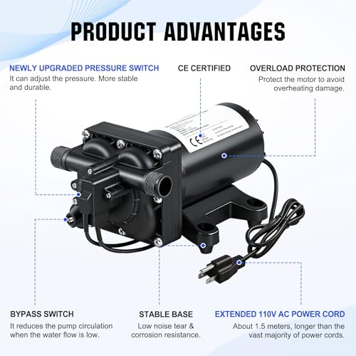 Image of ECO-WORTHY 110V AC Fresh Transfer Diaphragm Water Pump On Demand 5.5GPM 70PSI High Pressure Water Booster Pump 110 Volt with Pressure Switch for Irrigation Garden Hose Sprinkler Home RV