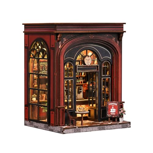 Chinoket Book Nook Kit-Modello di caffè Warmglow, puzzle in legno 3D fai da te con LED, set fai da te per adulti e ragazzi, Idea Regalo Creativa,decorazione per libreria
