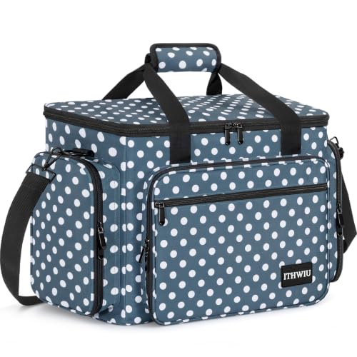 Image of Sewing Machine Carrying Case with Multiple Storage Pockets Large Capacity, Universal Tote Storage Bag Compatible with Most Standard Singer, Brother, Janome, Blue Dots