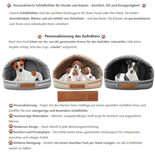 Leanbe Personalisierte Hundehütte/Hundehöhle – Kuscheliges Hundebett mit Namensgravur – Katzenhöhle & Schlafplatz für kleine und große Hunde Hundehaus (Graphit, R1:41x33x28cm)