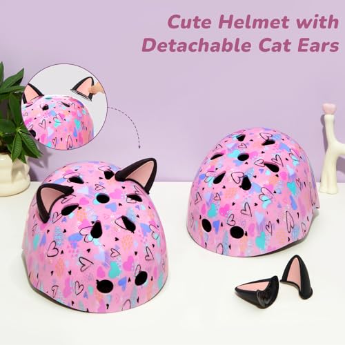 Image of Kids Bike Helmet for Girls 3-5 /5-8 /8-14, Adjustable Helmet with DIY Cat Ears, Cute Toddler Youth Helmets for Skateboard Scooter Cycling Roller Skating