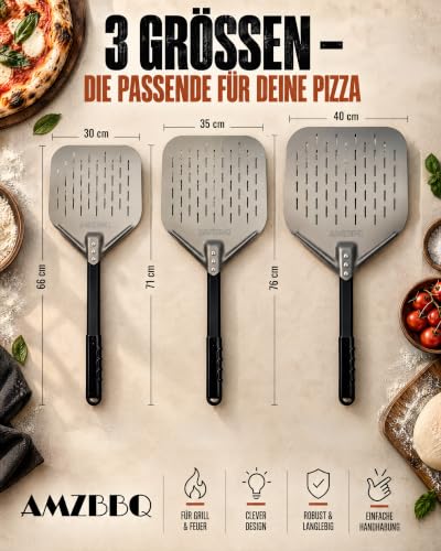 Foto von AMZBBQ® Pizzaschieber perforiert 30×30×66 cm – Pizzaschaufel aus Aluminium