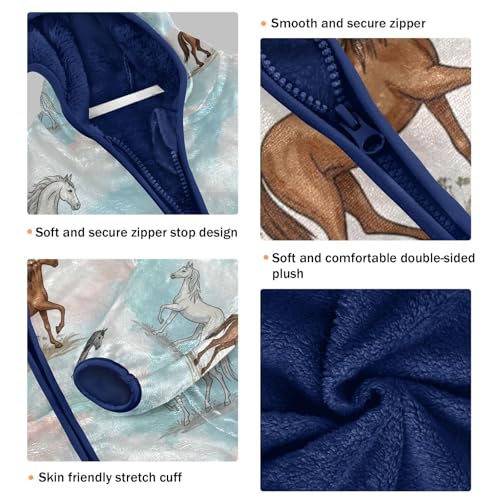 Horses Running on Clouds Toddler Fleece Jacket Girl Boys Hooded Fleece Jacket Coat Warm Outwear Zip-up 3-10T3